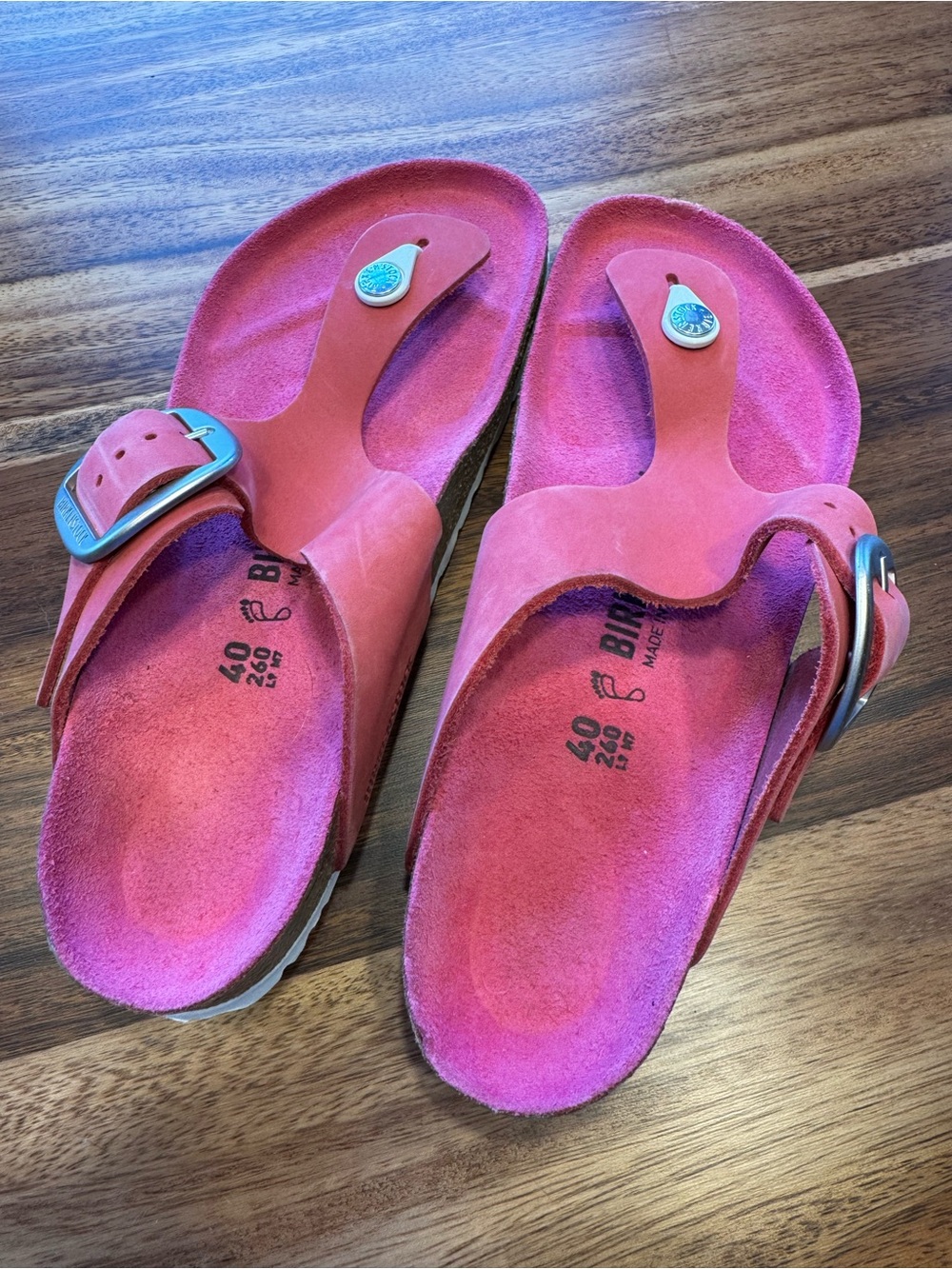 Birkenstock Women's Coral Pink Toe-Post Sandals with Buckle-BRAND NEW, no box